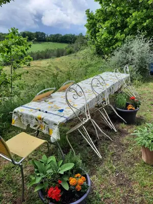 Jardin de l'établissement Les coteaux de Planèze, maison et jardin dans le Lot! Chambres chez l'habitant!