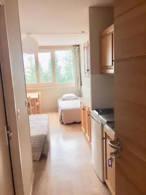 Un ou plusieurs lits dans un hébergement de l'établissement RÉSID BEC DE L AIGLE Studio 21 - LE LIORAN