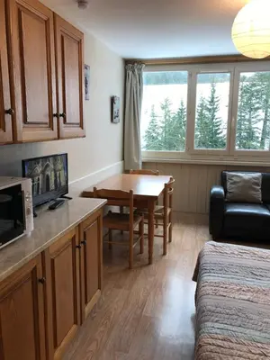 Cuisine ou kitchenette dans l'établissement RÉSID BEC DE L AIGLE Studio 22 - LE LIORAN