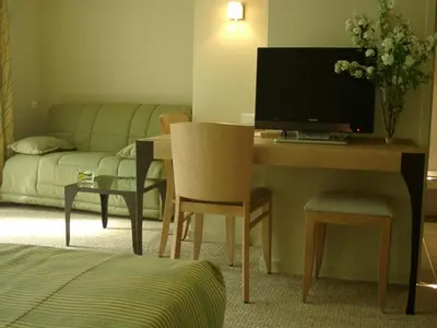 Télévision ou salle de divertissement dans l'établissement Hôtel Les Esclargies