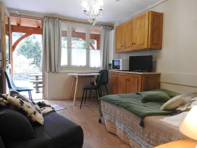 Cuisine ou kitchenette dans l'établissement Le Lioran Studio les Myrtilles à 200m des pistes