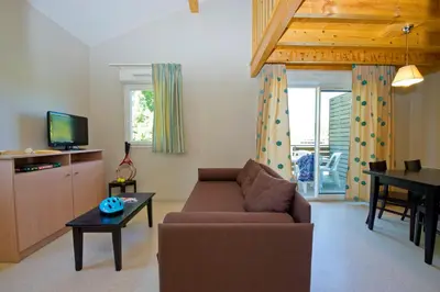 Télévision ou salle de divertissement dans l'établissement Résidence Goélia Les Cottages du Lac