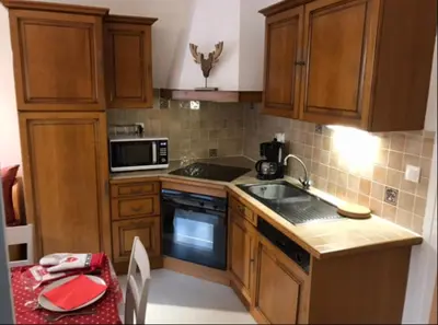 Cuisine ou kitchenette dans l'établissement Locations de la cascade 4 personnes