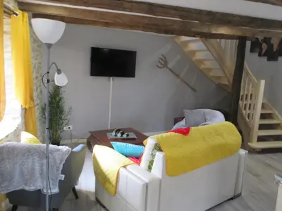 Télévision ou salle de divertissement dans l'établissement La Ferme de la Chapelle-Saint-Jean