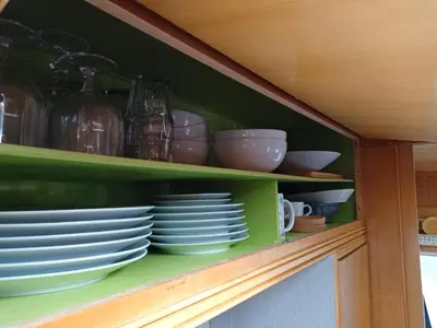 Cuisine ou kitchenette dans l'établissement Luna caravane Vintage