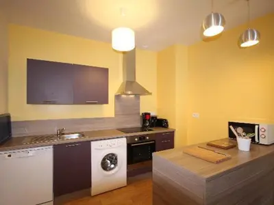 Cuisine ou kitchenette dans l'établissement Mont-Dore: Bel T3 Rénové au Centre avec WiFi - FR-1-608-22