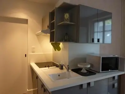 Cuisine ou kitchenette dans l'établissement Charmant T1 au Mont-Dore pour 4 pers., centre-ville - FR-1-608-184