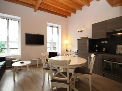Télévision ou salle de divertissement dans l'établissement Duplex T3 en centre-ville avec Wi-Fi et animaux admis - FR-1-608-26