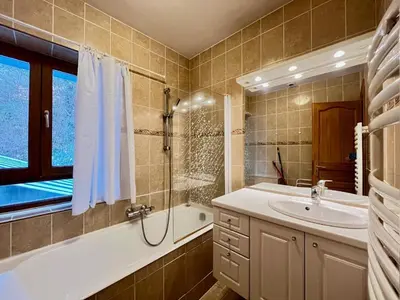 Salle de bains dans l'établissement La Bourboule: T3 Confort, Parking, WiFi - FR-1-608-14