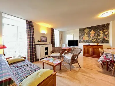 Télévision ou salle de divertissement dans l'établissement La Bourboule - Appartement T2 bis en centre, parking inclus - FR-1-608-53