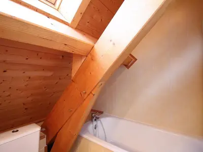 Salle de bains dans l'établissement Chalet spacieux 3* avec parking et WiFi au Mont Dore - FR-1-608-106