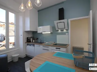 Cuisine ou kitchenette dans l'établissement La Bourboule - Charmant T2 rénové avec WiFi - FR-1-608-159