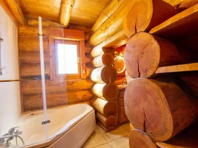 Salle de bains dans l'établissement Chalet confortable au bord d'un étang à Dussac - FR-1-616-72