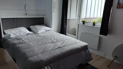 Un ou plusieurs lits dans un hébergement de l'établissement Studio avec balcon et vue sur le Sancy