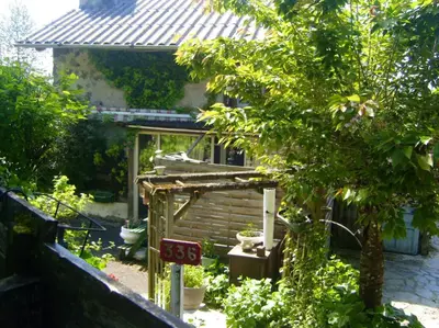 Jardin de l'établissement Maison de charme à Vezac avec vue sur la montagne