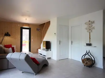 Un ou plusieurs lits dans un hébergement de l'établissement Chalet moderne 92m², Wi-Fi, proche Mont-Dore - FR-1-608-206