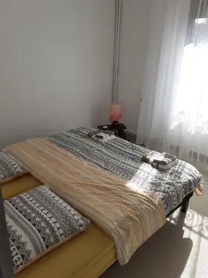 Un ou plusieurs lits dans un hébergement de l'établissement Résidence de Suzanne Gîte avec sauna privatif