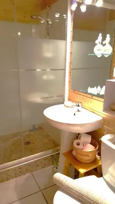Salle de bains dans l'établissement Chalet entre lac et volcan