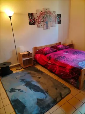 Un ou plusieurs lits dans un hébergement de l'établissement Studio confortable proche des sites touristiques