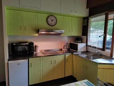 Cuisine ou kitchenette dans l'établissement Appartement cosy et fonctionnel la Bourboule