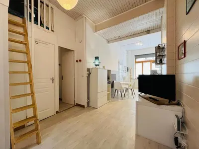 Télévision ou salle de divertissement dans l'établissement T2 Confortable Centre Mont-Dore avec WiFi - FR-1-608-221