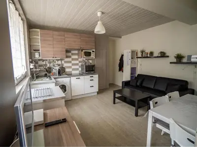 Cuisine ou kitchenette dans l'établissement Appartement Mont Dore face aux Thermes - Centre