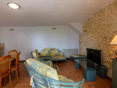 Coin salon dans l'établissement Gîte rural avec spa, animaux acceptés et parking - FR-1-616-246