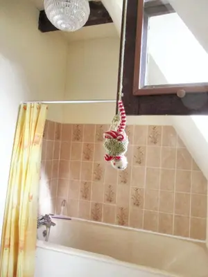 Salle de bains dans l'établissement Maison de charme dans le Parc des Volcans d'Auvergne avec terrasse