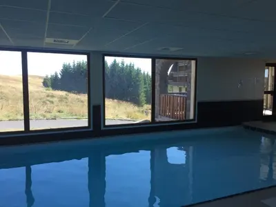 Piscine de l'établissement Lama-Gîte-des-Puys T3 Lamadalet, vue sud, terrasse, parking privé ou située à proximité