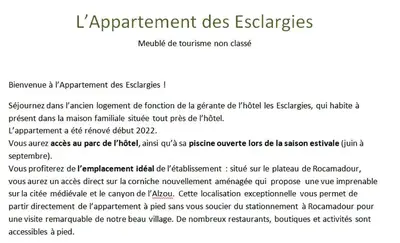 Plan de l'établissement L'Appartement des Esclargies