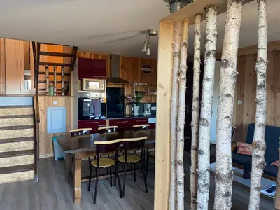 Cuisine ou kitchenette dans l'établissement Les Genêts du Sancy