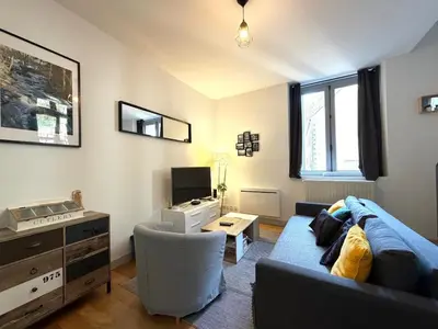 Télévision ou salle de divertissement dans l'établissement La Bourboule: Appartement T2 Duplex 3* Hyper Centre avec Parking - FR-1-608-233