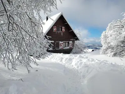 L'établissement La cabane au pied des pistes en hiver