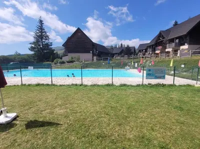 Piscine de l'établissement Super Besse 5/6 pers. Vue sur les monts du cantal ou située à proximité