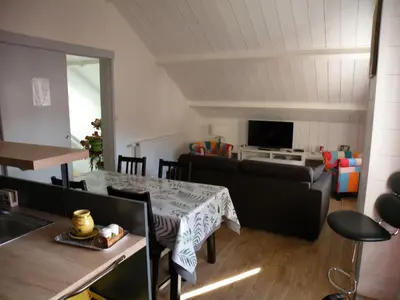 Télévision ou salle de divertissement dans l'établissement Basilic, 4 pers. Villa Saint Antoine, Orcival, Sancy Auvergne