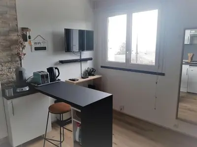 Cuisine ou kitchenette dans l'établissement Songe Tropical-InvIRI. Studio CHU. Parking Aisé.