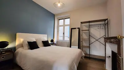 Un ou plusieurs lits dans un hébergement de l'établissement Les Appartements de Louis Spacieux-centre ville-mairie