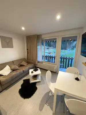 Coin salon dans l'établissement Le Lioran, La Sumène, Studio balcon tout confort aux pieds des pistes