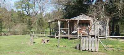 Jardin de l'établissement Cabanes des Landes- cabane sur pilotis