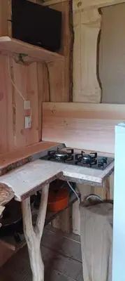 Cuisine ou kitchenette dans l'établissement Cabane aux papillons
