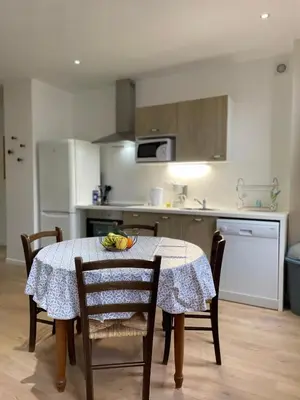 Cuisine ou kitchenette dans l'établissement Villa La Butte, Appartements Chaleureux au Cœur de La Bourboule